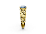 Yellow gold Fancy Blue Princess  Solitaire Diamond Leaf Vine Band with Prong Setting_61