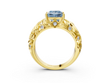 Yellow gold Fancy Blue Princess  Solitaire Diamond Leaf Vine Band with Prong Setting_62