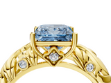 Yellow gold Fancy Blue Princess  Solitaire Diamond Leaf Vine Band with Prong Setting_63