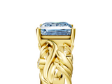 Yellow gold Fancy Blue Princess  Solitaire Diamond Leaf Vine Band with Prong Setting_64