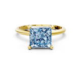 Yellow gold Fancy Blue Princess  Solitaire Diamond Ring with 4-Prong Setting on a Classic Band_3