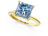Yellow gold Fancy Blue Princess  Solitaire Diamond Ring with 4-Prong Setting on a Classic Band_4
