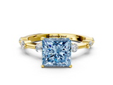 Yellow gold Fancy Blue Princess  Solitaire Diamond Ring with Bezel Set Side Stones and Prong Setting_3