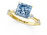 Yellow gold Fancy Blue Princess  Solitaire Diamond Ring with Bezel Set Side Stones and Prong Setting_4