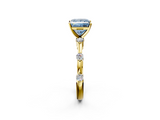 Yellow gold Fancy Blue Princess  Solitaire Diamond Ring with Bezel Set Side Stones and Prong Setting_5