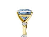 Yellow gold Fancy Blue Princess  Solitaire Diamond Ring with Bezel Set Side Stones and Prong Setting_8