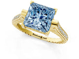 Yellow gold Fancy Blue Princess  Solitaire Diamond Ring with Channel Set Band and Bezel Prong Setting_57