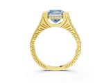 Yellow gold Fancy Blue Princess  Solitaire Diamond Ring with Channel Set Band and Bezel Prong Setting_59