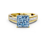 Yellow gold Fancy Blue Princess  Solitaire Diamond Ring with Channel-Set Band and Four-Prong Setting_3