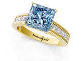 Yellow gold Fancy Blue Princess  Solitaire Diamond Ring with Channel-Set Band and Four-Prong Setting_4