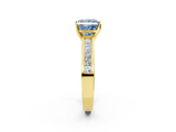 Yellow gold Fancy Blue Princess  Solitaire Diamond Ring with Channel-Set Band and Four-Prong Setting_5