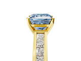 Yellow gold Fancy Blue Princess  Solitaire Diamond Ring with Channel-Set Band and Four-Prong Setting_8
