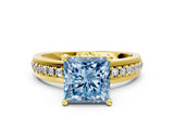 Yellow gold Fancy Blue Princess  Solitaire Diamond Ring with Channel Set Band and Six-Prong Setting_48