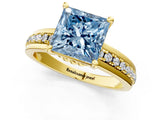 Yellow gold Fancy Blue Princess  Solitaire Diamond Ring with Channel Set Band and Six-Prong Setting_49