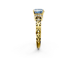 Yellow gold Fancy Blue Princess  Solitaire Diamond Ring with Filigree Band and Four-Prong Setting_30