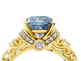 Yellow gold Fancy Blue Princess  Solitaire Diamond Ring with Filigree Band and Four-Prong Setting_32