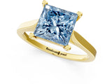Yellow gold Fancy Blue Princess  Solitaire Diamond Ring with Four-Prong Setting and Tapered Band 2