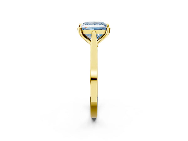 Yellow gold Fancy Blue Princess  Solitaire Diamond Ring with Four-Prong Setting and Tapered Band