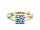 Yellow gold Fancy Blue Princess  Solitaire Diamond Ring with Four-Prong Setting on a Plain Band_20
