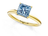 Yellow gold Fancy Blue Princess  Solitaire Diamond Ring with Four-Prong Setting on a Plain Band_21