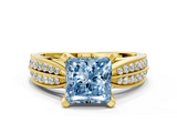 Yellow gold Fancy Blue Princess  Solitaire Diamond Ring with Milgrain Pavé Band and Four-Prong Setting_35
