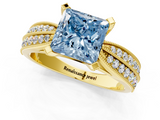 Yellow gold Fancy Blue Princess  Solitaire Diamond Ring with Milgrain Pavé Band and Four-Prong Setting_36