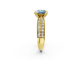 Yellow gold Fancy Blue Princess  Solitaire Diamond Ring with Milgrain Pavé Band and Four-Prong Setting_37