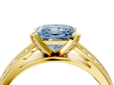 Yellow gold Fancy Blue Princess  Solitaire Diamond Ring with Milgrain Pavé Band and Four-Prong Setting_39