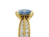 Yellow gold Fancy Blue Princess  Solitaire Diamond Ring with Milgrain Pavé Band and Four-Prong Setting_40
