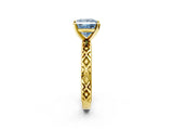 Yellow gold Fancy Blue Princess  Solitaire Diamond Ring with Milgrain and Black Enamel X Pattern Band_199