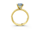 Yellow gold Fancy Blue Princess  Solitaire Diamond Ring with Milgrain and Black Enamel X Pattern Band_200