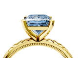 Yellow gold Fancy Blue Princess  Solitaire Diamond Ring with Milgrain and Black Enamel X Pattern Band_201