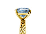 Yellow gold Fancy Blue Princess  Solitaire Diamond Ring with Milgrain and Black Enamel X Pattern Band_202