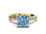 Yellow gold Fancy Blue Princess  Solitaire Diamond Ring with Pavé Band and Four-Prong Setting_78
