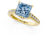 Yellow gold Fancy Blue Princess  Solitaire Diamond Ring with Pavé Band and Four-Prong Setting_79