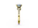 Yellow gold Fancy Blue Princess  Solitaire Diamond Ring with Pavé Band and Four-Prong Setting_80