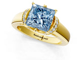 Yellow gold Fancy Blue Princess  Solitaire Diamond Ring with Pave Band and Six-Prong Setting_21