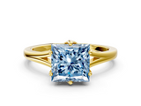Yellow gold Fancy Blue Princess  Solitaire Diamond Ring with Six-Prong Setting and Tapered Band_17