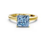 Yellow gold Fancy Blue Princess  Solitaire Diamond Ring with Six-Prong Setting on a Classic Band_3