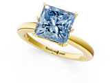 Yellow gold Fancy Blue Princess  Solitaire Diamond Ring with Six-Prong Setting on a Classic Band_4