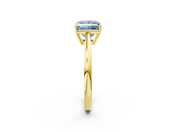 Yellow gold Fancy Blue Princess  Solitaire Diamond Ring with Split Shank and Four-Prong Setting