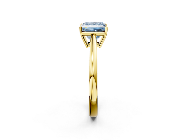 Yellow gold Fancy Blue Princess  Solitaire Diamond Ring with Split Shank and Four-Prong Setting
