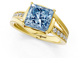 Yellow gold Fancy Blue Princess  Solitaire Diamond Ring with Split Shank and Prong Setting_41