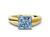 Yellow gold Fancy Blue Princess  Solitaire Diamond Ring with Tapered Band and Four-Prong Setting_49
