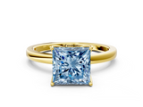 Yellow gold Fancy Blue Princess  Solitaire Diamond Ring with Thin Band and Four-Prong Setting_3