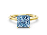 Yellow gold Fancy Blue Princess  Solitaire Diamond Ring with a Classic Band and Four-Prong Setting 1