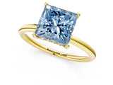 Yellow gold Fancy Blue Princess  Solitaire Diamond Ring with a Classic Band and Four-Prong Setting 2