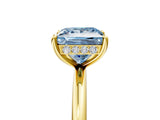 Yellow gold Fancy Blue Princess  Solitaire Diamond Ring with a Classic Band and Four-Prong Setting
