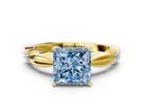 Yellow gold Fancy Blue Princess  Solitaire Diamond Twisted Band with Four-Prong Setting_42