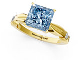 Yellow gold Fancy Blue Princess  Solitaire Diamond Twisted Band with Four-Prong Setting_43